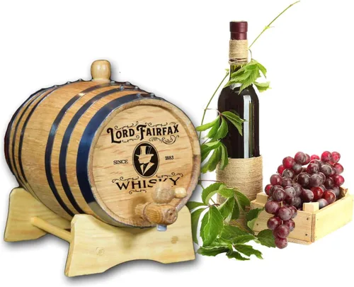 Vista 7 de Barril decorativo de roble bourbon de 2 litros con soporte de madera, Bung y espita – Barril de exhibición solo – Mini barril de whisky de 2 litros