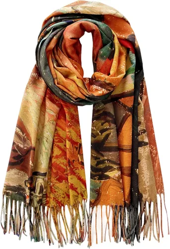 Vista 24 de VENVSBEE Reversible Scarf Soft Large Shawl Wrap Blanket Double Sided Art Print Warm Stoles Klimt Van Gogh Gifts Arte 01
