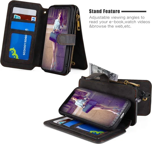 Vista 4 de MODOS LOGICOS Funda para iPhone 11, cartera desmontable, 2 en 1, almacenamiento en efectivo con cremallera, hasta 14 ranuras para tarjetas, 1