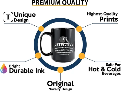 Vista 3 de Taza de café detective de 15 onzas, color negro, detective, policía, patrulla, policía, policía, policía, policía, policía, policía, policía, jefe