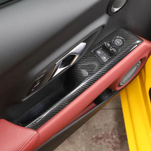 Vista 5 de Cubierta de fibra de carbono real para reposabrazos de puerta interior de automóvil, interruptor de ventana, compatible con Toyota Supra GR A90 A91