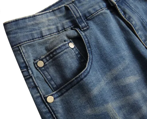 Vista 4 de QIMYUM Jeans ajustados para hombre, jeans ajustados rasgados para hombre, jeans de motociclista, elásticos, pantalones de mezclilla de Moto Cargo
