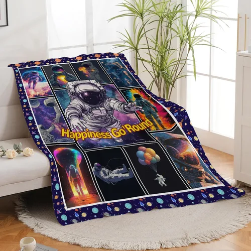 Vista 6 de Manta de astronauta de franela de galaxia espacial, manta de felpa acogedora decoración del universo cósmico, manta de forro polar, regalos