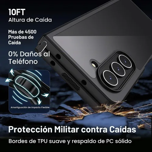Vista 3 de MAKAVO Funda transparente para Samsung Galaxy Z Fold 5, parte trasera dura de cristal delgado y parachoques negro suave, cubierta a prueba de caídas
