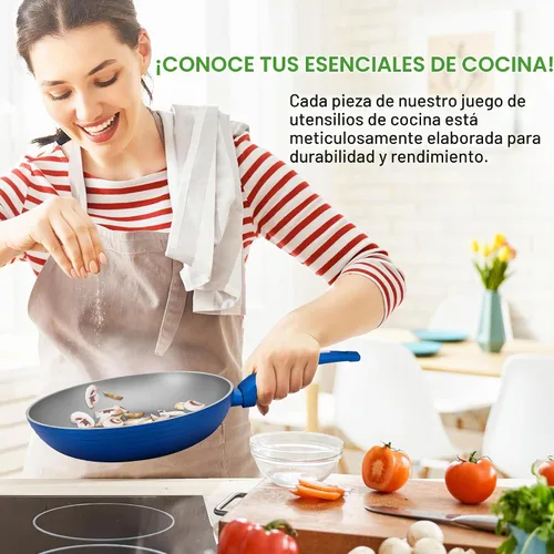 Vista 6 de NutriChef Juego de utensilios de cocina antiadherentes de 12 piezas, sin PFOA/PFOS, resistente al calor, juego de ollas y sartenes de cocina Azul