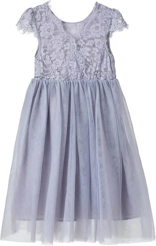 Vista 2 de Niyage Vestido de fiesta de princesa de tul para niñas pequeñas, elegante vestido de encaje con espalda en V