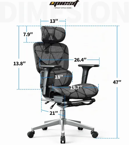 Vista 3 de Silla de oficina con soporte lumbar ajustable 3D, silla ergonómica para computadora, reposacabezas y reposabrazos ajustables, capacidad de 400