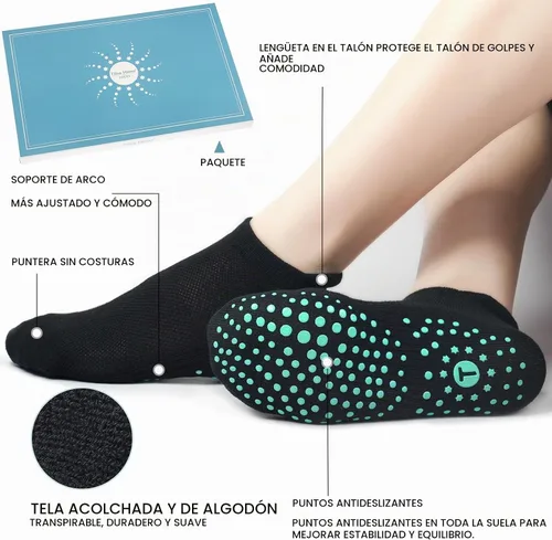 Vista 7 de Toes Home Calcetines de pilates para mujer, calcetines de yoga con agarre 2 Pairs negro