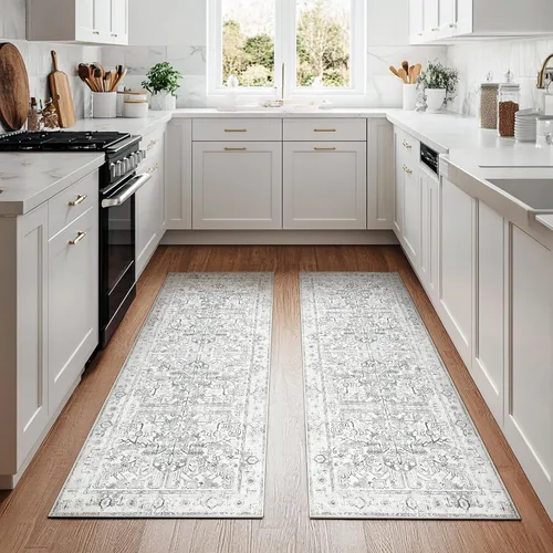 Vista 340 de jinchan Lima - Alfombra simétrica floral geométrica lavable, alfombra de entrada de medio círculo de 2 x 3, alfombra de media luna, suave y Azul