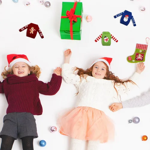 Vista 3 de Aoriher 3 piezas de ropa de muñeca de Navidad, accesorios de Navidad, conjunto de suéter pequeño, ropa de punto, alce, Navidad, árbol de Papá Noel
