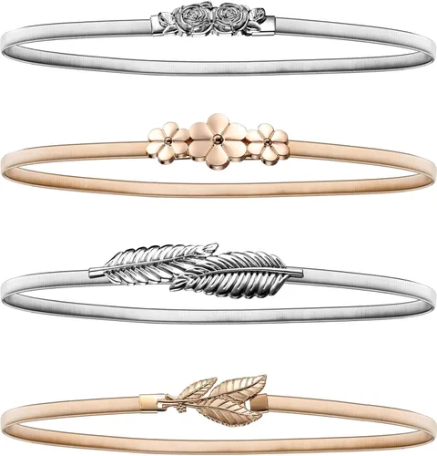 Vista 2 de Bememo Cinturón elástico de metal para mujer, 4 piezas