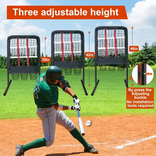 Vista 3 de 9 Hole Pitching Net with Strike Zone and Handbag, 2X3' Fixed by 4 Ground Stakes or 2 Sandbags. Adjustable Heights(39-46in) for Pitching Target Net