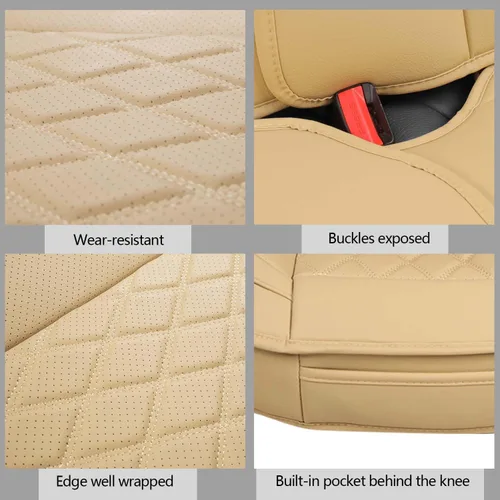 Vista 5 de MIROZO - Fundas de asiento delantero, fundas de cuero para asiento de automóvil, fundas transpirables para asiento de automóvil, protector de Beige