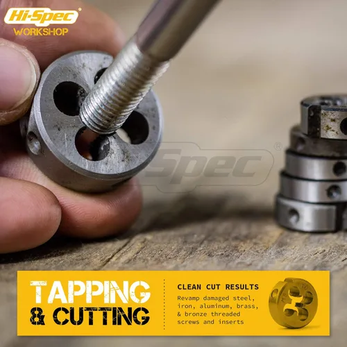 Vista 3 de Hi-Spec Juego de roscas y troqueles métricos, 20 piezas M3–M12 Kit de reparación de roscas para rosca de tornillo y perno, herramientas básicas