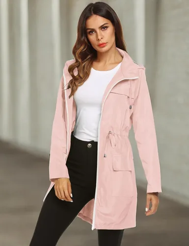 Vista 7 de LOMON Chaqueta ligera impermeable con capucha para mujer, para exteriores