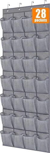Vista 12 de MISSLO Organizador de zapatos colgante con 28 bolsillos grandes para colgar sobre la puerta, zapatero para puerta de armario, soporte de zapatos