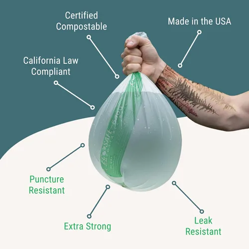 Vista 5 de EcoSafe -6400 HB2432-6 Bolsa compostable certificada - Bolsas verdes de 24 x 32 pulgadas para contenedores de 13 galones - Forros de basura