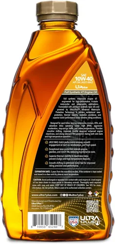 Vista 2 de 4T 10W-40 Aceite para motocicleta sintético completo API SN JASO MA2 - Aceite de motor 10W-40, 3 cuartos Engineered for optimum clutch performance