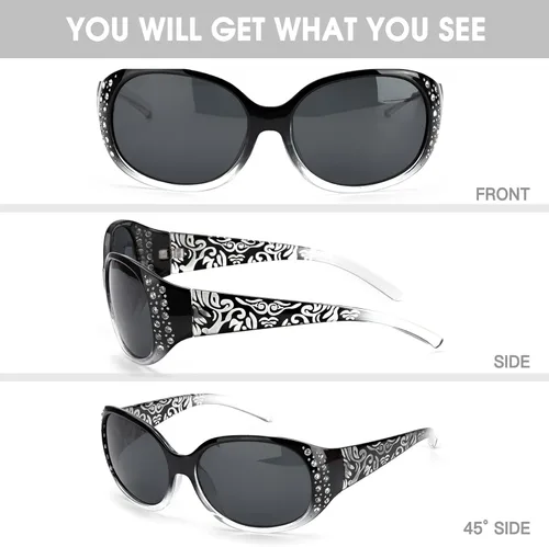 Vista 7 de LVIOE Gafas de sol polarizadas para mujer gafas de sol envolventes con diamantes de imitación con lente de protección UV LS008