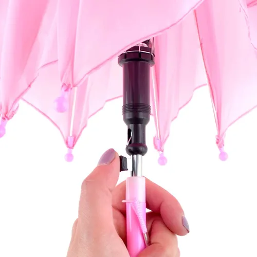 Vista 3 de BG Sombrilla ligera de color rosa sólido para niños con silbato novedoso
