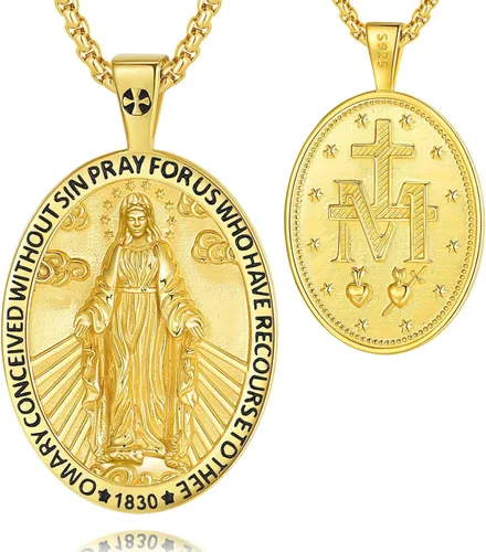 Vista 22 de Vito Collares de Santos de Plata de Ley 925 para Mujeres y Hombres, Colgante de San Miguel/Crucifijo/Caravaca/San Judas/Virgen María, Medalla