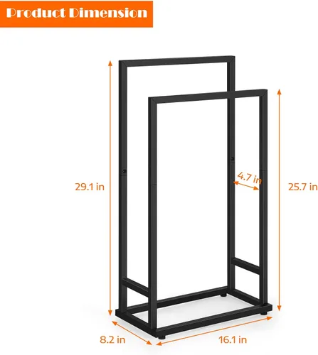 Vista 5 de Toalleros independientes de 2 niveles para toallas pequeños para baño, color negro mate, de acero inoxidable, toallero industrial para toallas