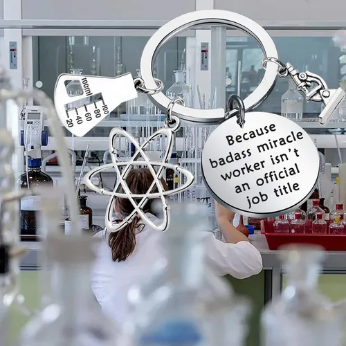 Vista 7 de Llavero de química biológica, microscopio átomo, química, joyería científica y regalo