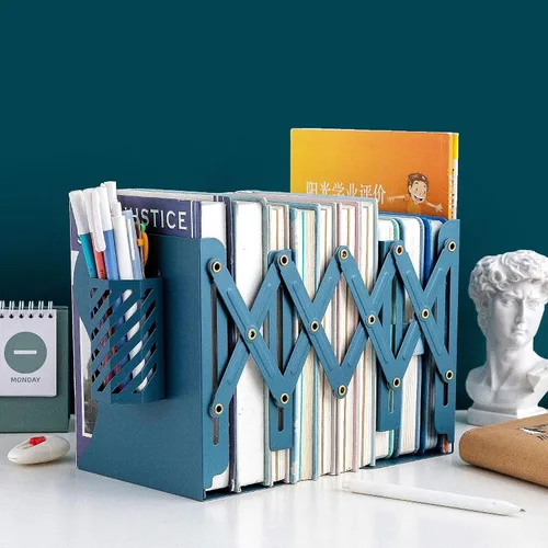Vista 3 de Sujetadores de libros ajustables Gardesk, sujetadores de libros de metal para libros pesados, sujetadores de libros resistentes, antideslizantes Azul