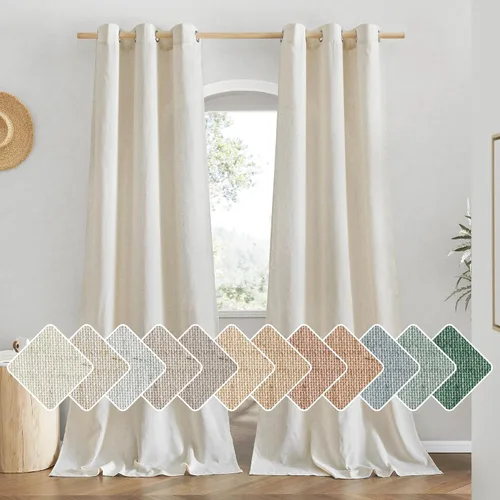 Vista 20 de NICETOWN - Cortinas de lino angora para ventana de cocina sobre el fregadero, con ojales, lino grueso angora, tratamientos cortos para ventanas