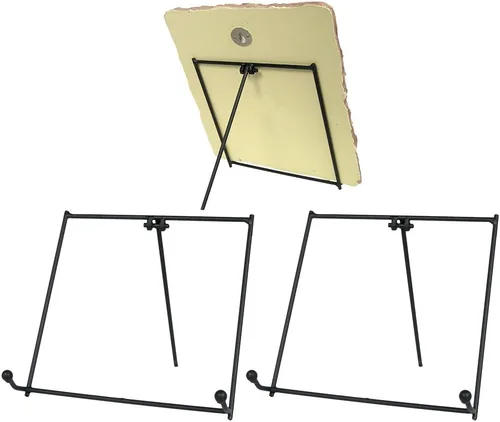 Vista 10 de BANBERRY DESIGNS Soporte de exhibición negro – Juego de 3 caballetes de metal – Soporte de placa de hierro forjado – Soportes para fotos – 3.5