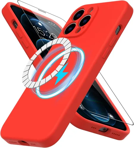 Vista 36 de DEENAKIN Funda magnética de silicona para iPhone 12 Pro con protector de pantalla, compatible con MagSafe, protección de cámara, funda protectora