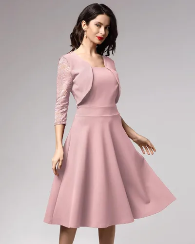 Vista 3 de Miusol Vestido de cóctel de manga 23 con cuello cuadrado y encaje floral para mujer