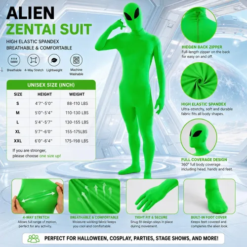 Vista 2 de Men's and Women's Spandex Full Body Alien Costumes Bodysuits 3d Alien