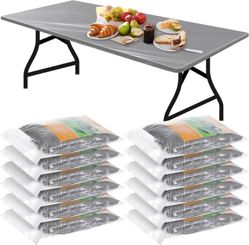 Vista 14 de Boao 12 piezas de manteles de plástico desechables para mesas con borde elástico ajustable, manteles rectangulares impermeables para mesas de Azul