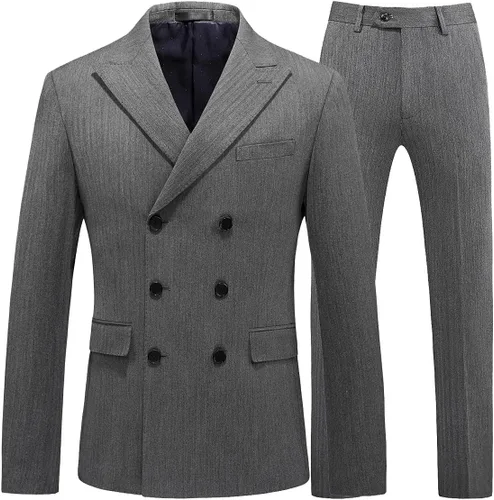 Vista 8 de KUDORO Trajes de 3 piezas para hombre, traje ajustado de doble botonadura, traje formal de esmoquin de boda Gris oscuro