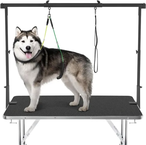 Vista 8 de Pawaboo Brazo de mesa de aseo para perros con abrazadera, soporte ajustable de aseo para perros de 35 pulgadas y dos soportes libres sin sentarse