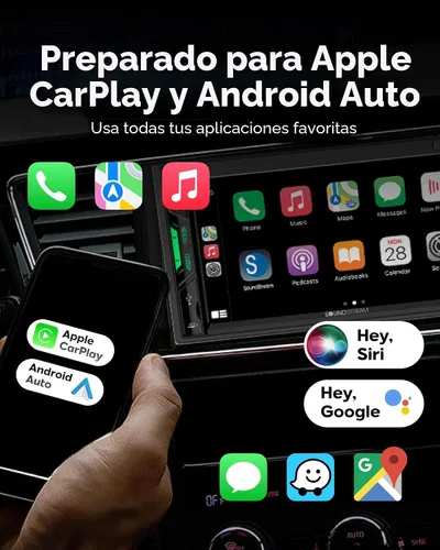 Vista 4 de Soundstream Estéreo de Coche Doble DIN VRCPAA-7DRM – Unidad principal Apple CarPlay y Android Auto de 7 pulgadas, estéreo Bluetooth para coche, AUX