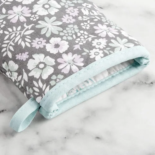 Vista 4 de Martha Stewart Ditsy Floral - Juego de 2 mini manoplas florales para horno, color gris, 5.5"X8