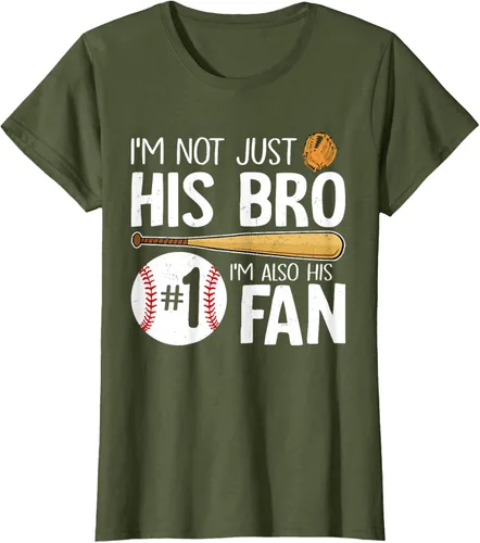 Vista 82 de Camiseta Baseball Brother I'm Not Just His Bro I'm His Number One Fan, Negro
