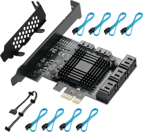 Vista 10 de Tarjeta PCI Express a SATA 3.0 de 2X 10 Puertos, Tarjeta de Expansión PCI Express a SATA III de 6Gbps, Chips ASM1166+JMB575