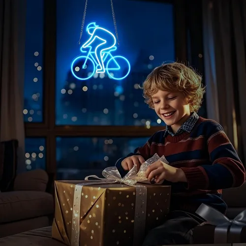 Vista 6 de CoolGift Mart Letrero de neón para bicicleta, decoración de pared definitiva para entusiastas del deporte, luz LED regulable para dormitorio, sala