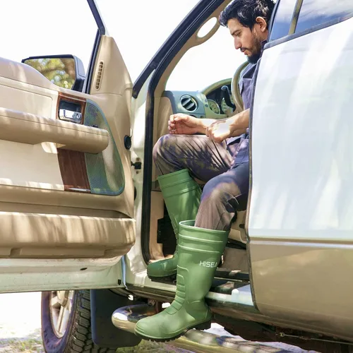Vista 6 de HISEA Botas de lluvia para hombre con vástago de acero, calzado protector de goma impermeable, botas de lluvia de PVC sin costuras, botas de trabajo