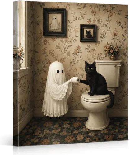 Vista 40 de QPVXSST Arte de Pared Interesante de Fantasma de Halloween para Baño, Póster Impreso en Lienzo de Estilo Gótico, Decoración de Baño con Diseño