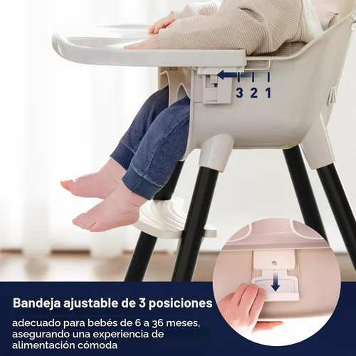 Vista 6 de Fodoss Sillas Altas de Madera Convertibles para Bebés y Niños Pequeños, Silla de Bebé Fácil de Limpiar para Comer, Trona Infantil 3 en 1 con Beige