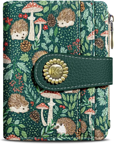 Vista 26 de Kelvoris Cartera pequeña Rfid para mujer, plegable, con cremallera, bolsillo para monedas, piel sintética, compacto, para tarjetas de crédito