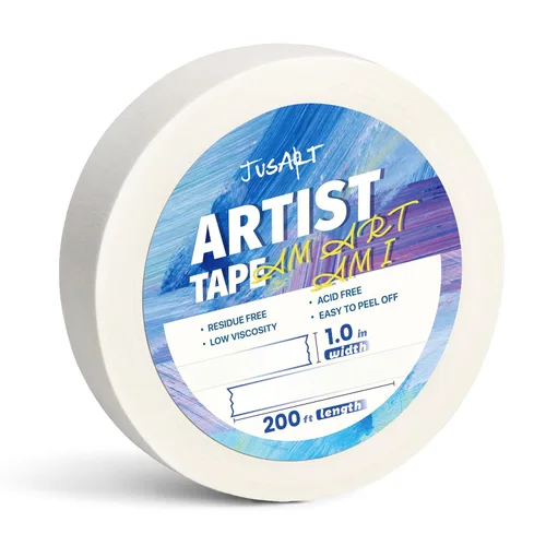 Vista 10 de JusArt Cinta de artista para papel de acuarela, 1/2 pulgada de ancho y 200 pies de largo, cinta de arte blanca para enmascarar, dibujar y pintar