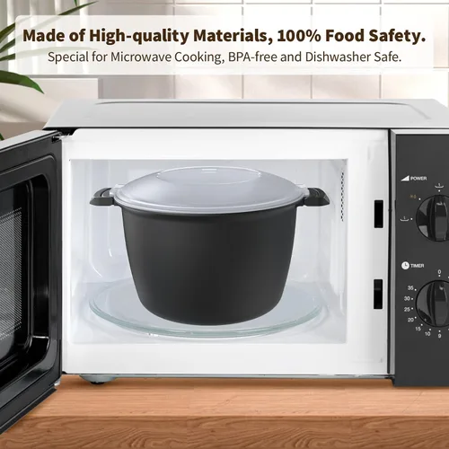 Vista 3 de Ollas de microondas profesionales grandes de 3 cuartos de galón, olla arrocera de microondas, vaporizador de microondas para verduras, segura como