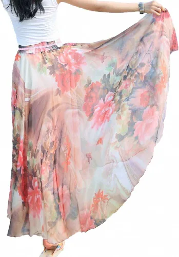Vista 2 de Sinono Falda larga de gasa floral para mujer, falda de playa de longitud completa