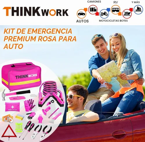 Vista 7 de THINKWORK - Kit de emergencia de coche para regalos de adolescentes y damas, kit de asistencia en carretera rosa con juego de herramientas