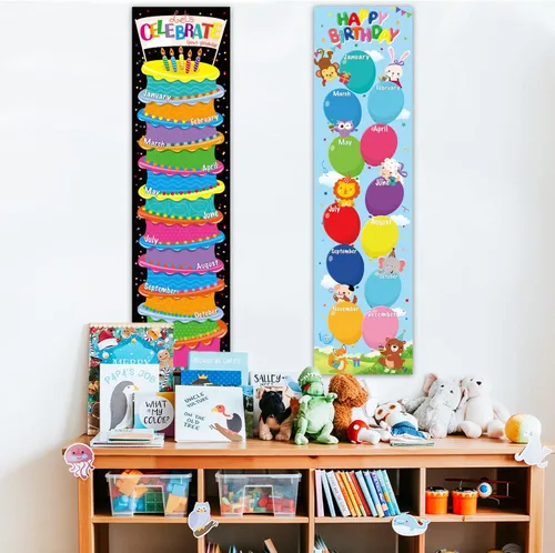 Vista 4 de Tabla de pósteres de feliz cumpleaños, decoración de tablón de anuncios de cumpleaños, recortes para calendarios, tablones de anuncios, aulas